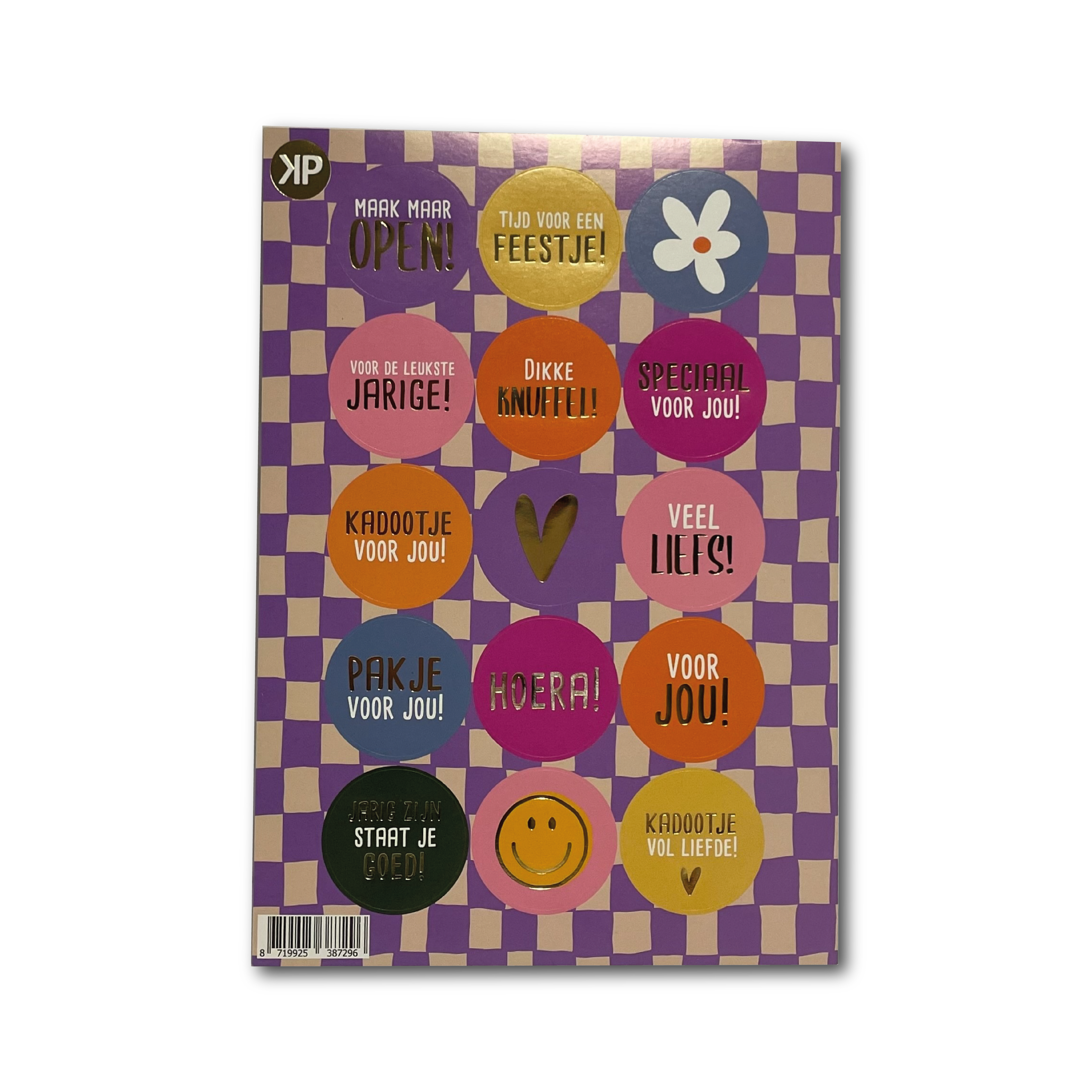 12 cadeaustickers Handdraw grid op A5-vel - met goudfolie