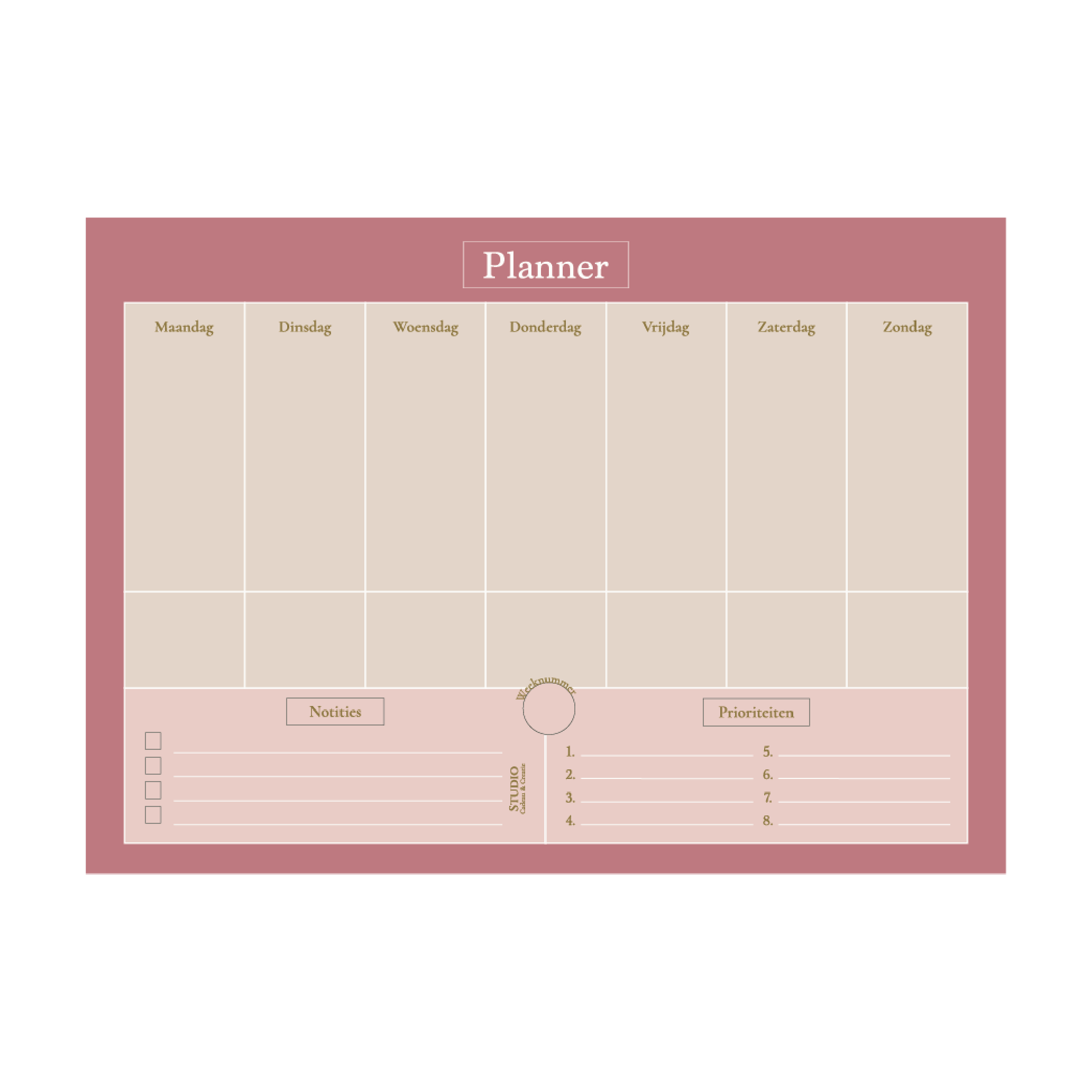 Notitieblok (A4) Weekplanner - roze + beige