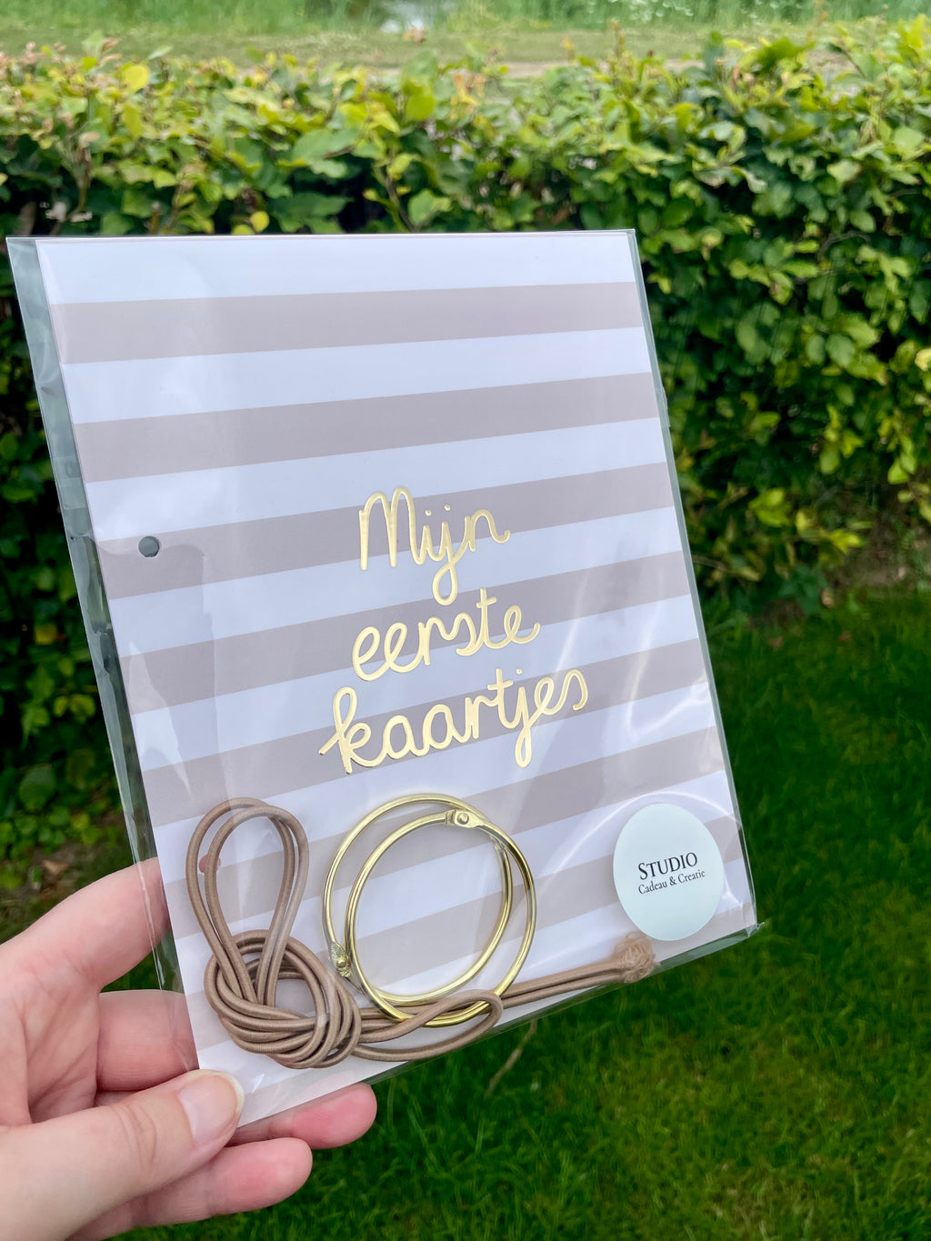 Bewaarbundel 'Mijn eerste kaartjes' - Poederbeige streepjes