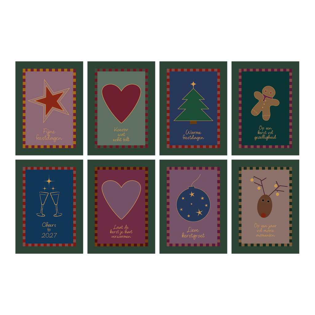PRE-ORDERPRIJS | Goudfolie kerstkaartenset 8 stuks inclusief enveloppen in oudroze tint - verzending vanaf 1 november
