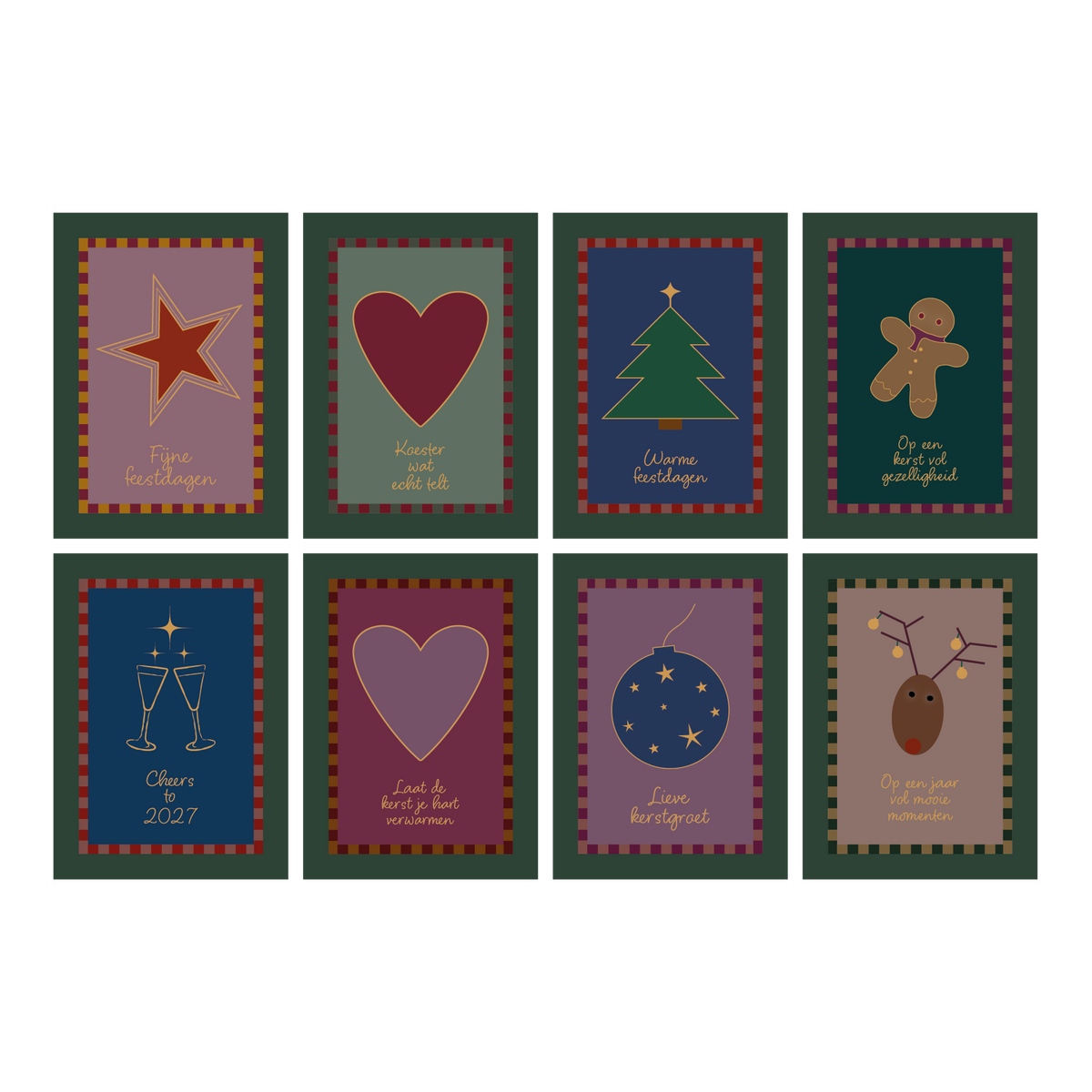 PRE-ORDERPRIJS | Goudfolie kerstkaartenset 8 stuks inclusief enveloppen in oudroze tint - verzending vanaf 1 november