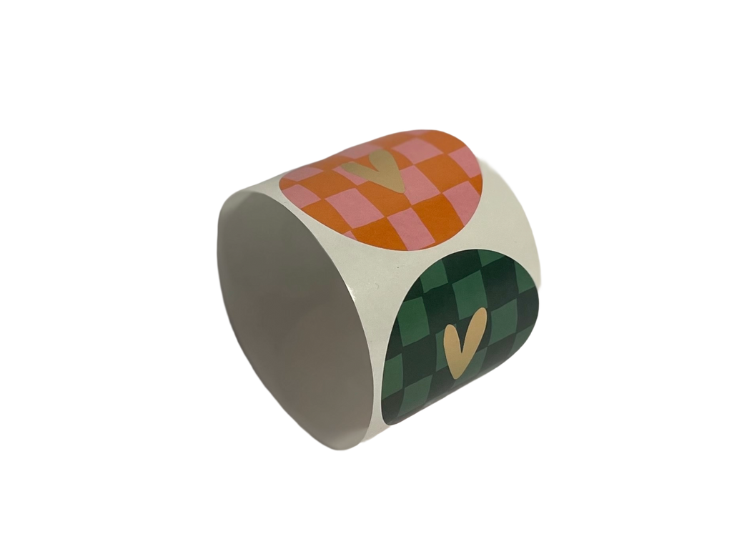 8 Cadeaustickers Hart + Handdraw grid - met goudfolie